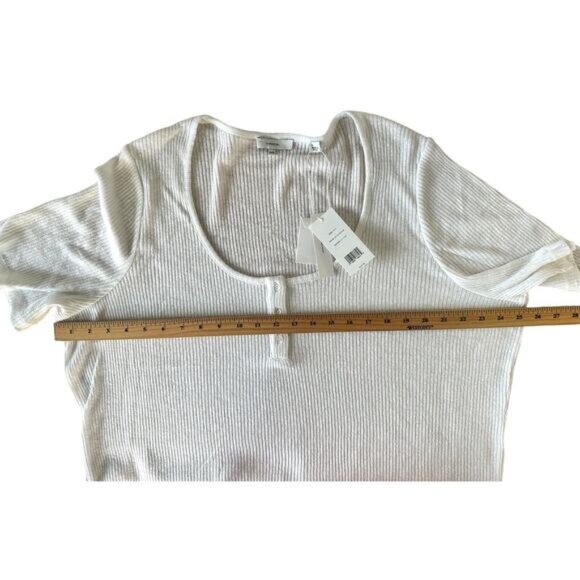 Vince Women's Short Sleeve Scoop Neck Henley Top Semi-Sheer Sz XXXL Optic White - Picture 11 of 12